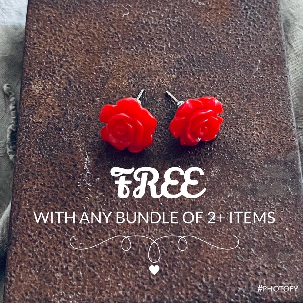 Free with Bundle Red Rose Stud Earrings
